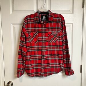 Montfort Lumberjack Red Plaid Long Sleeve Flannel Button Down Shirt Womens L